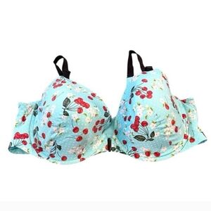 Torrid Perfect T Front Close Lightly Lined Underwire Bra Cherries 44DD Blue